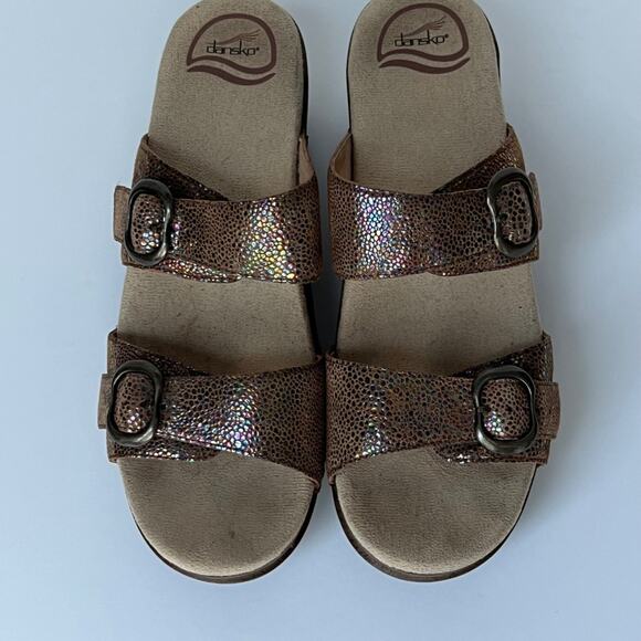 Dansko Sophie Sandals 9.5 Wedge Leather Clogs 40 Iridescent Neutral Boho Wedges - Picture 9 of 16